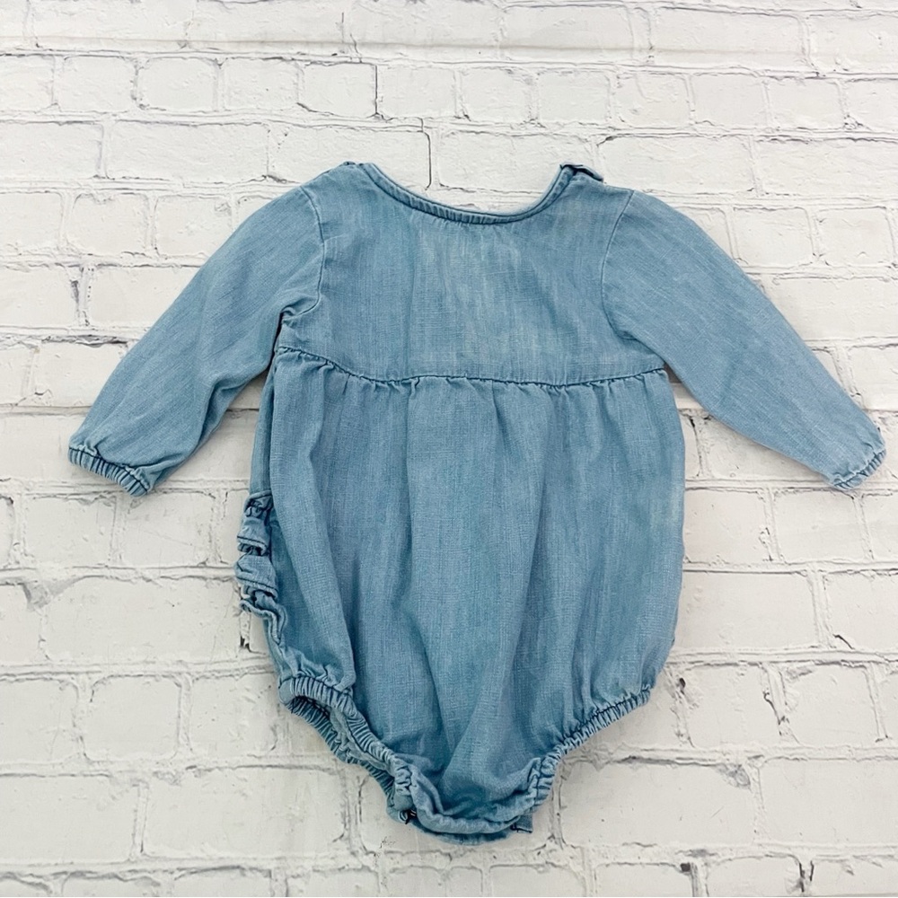 Girls Ruffle Butts Light Blue Denim Long Sleeve Onsie